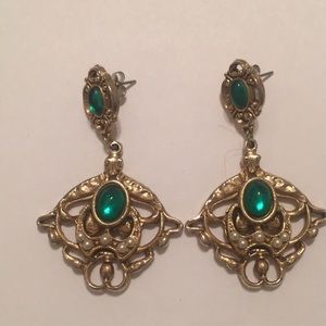 Green and Gold Vintage Chandelier Earrings